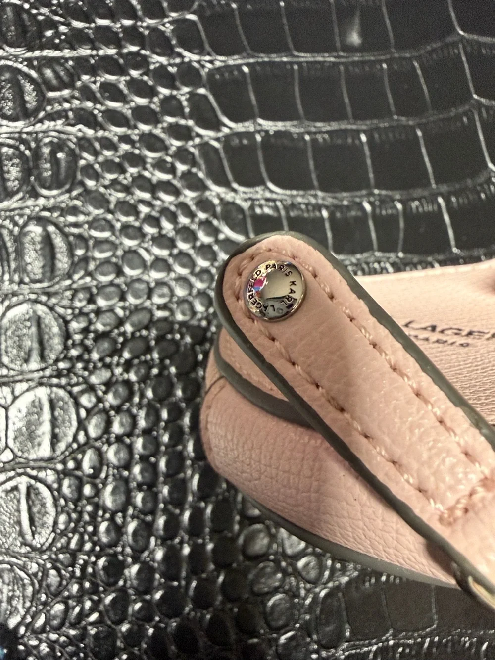 Karl Lagerfeld Pink Round Leather Key Pouch with Silver Logo